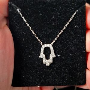 Sterling Silver CZ Diamonds Hamsa Necklace